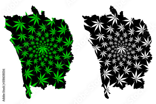 Vaslui County (Administrative divisions of Romania, Nord-Est development region) map is designed cannabis leaf green and black, Vaslui map made of marijuana (marihuana,THC) foliage.. photo