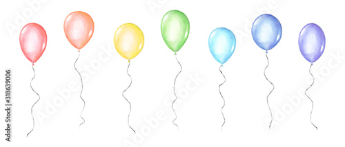 Set of coloful watercolor balloons isolated on white background