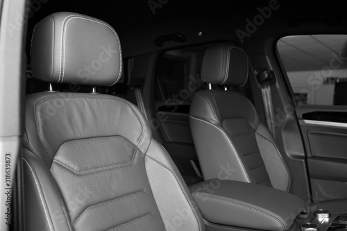 Modern car interior with comfortable leather seats