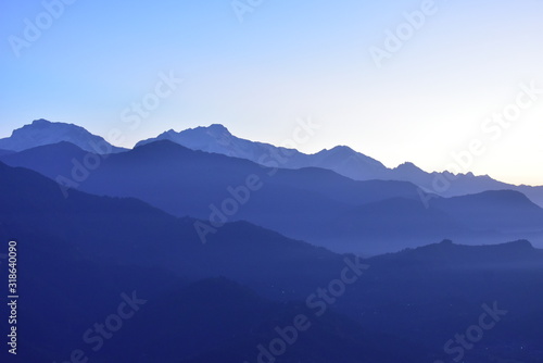 view of mountains range with fog and clear sky sarankot view point nepal
