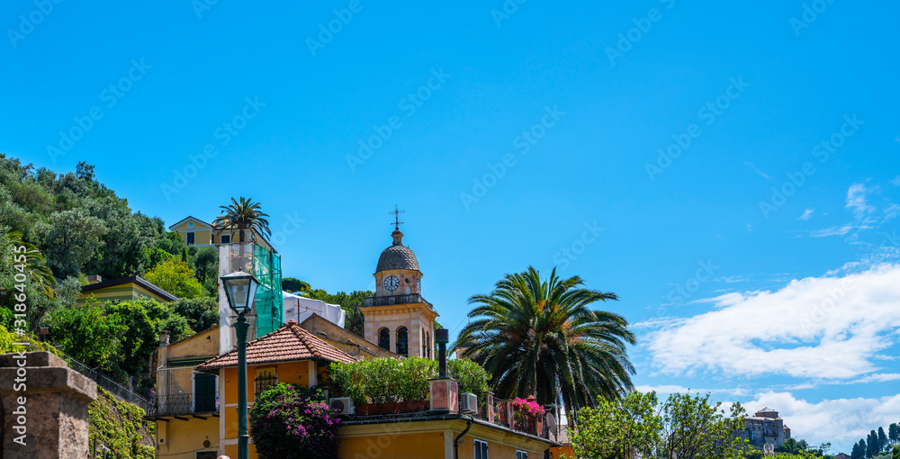 Typical italian village Portofino with colorful houses in Italy, Liguria sea coast.