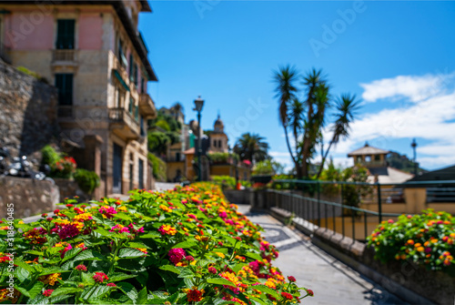 Typical italian village Portofino with colorful houses in Italy, Liguria sea coast.