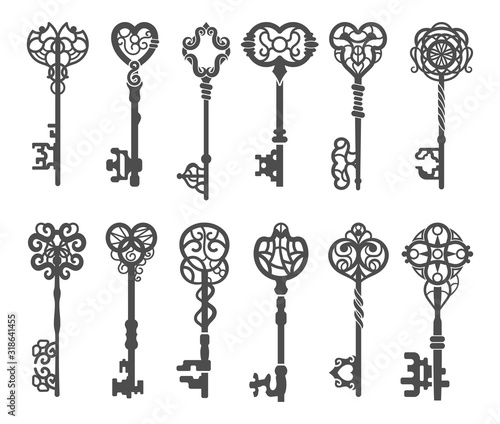 Vintage key silhouette or victorian skeleton key