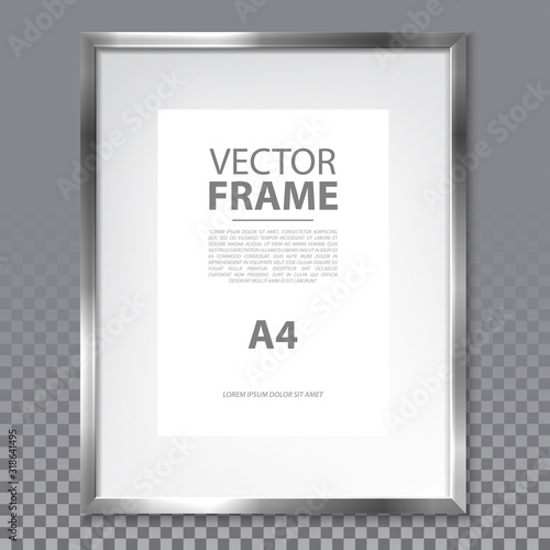 Isolated realistic A4 frame with metallic border