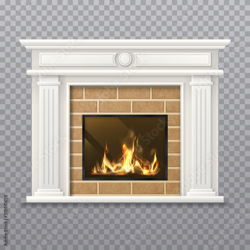 Vector realistic fireplace in a brick wall