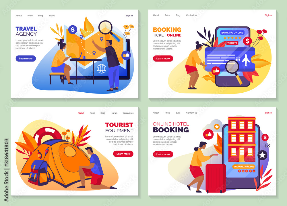 Fototapeta premium Hotel booking, flight search, travel agency banner
