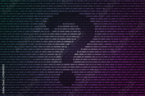 Silhouette of question mark over binary code surface