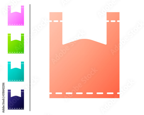 Coral Plastic bag icon isolated on white background. Disposable cellophane and polythene package prohibition sign. Set color icons. Vector Illustration