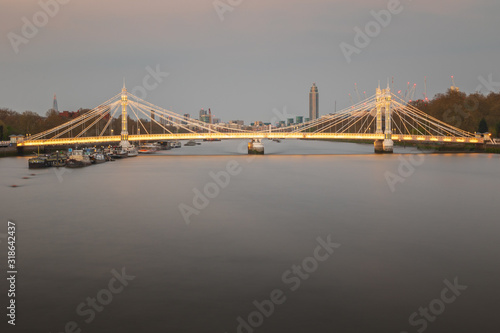 Long exposure, illuminated Albert bridge in London