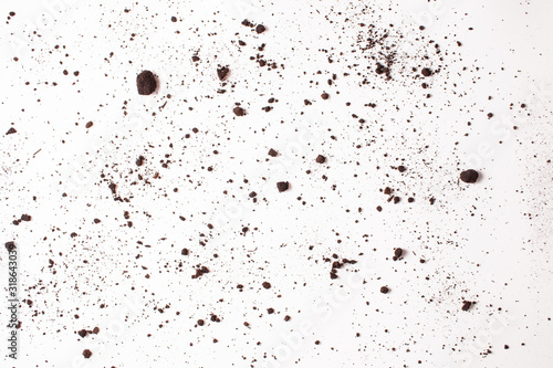 Texture white background with small particles of scattered soil