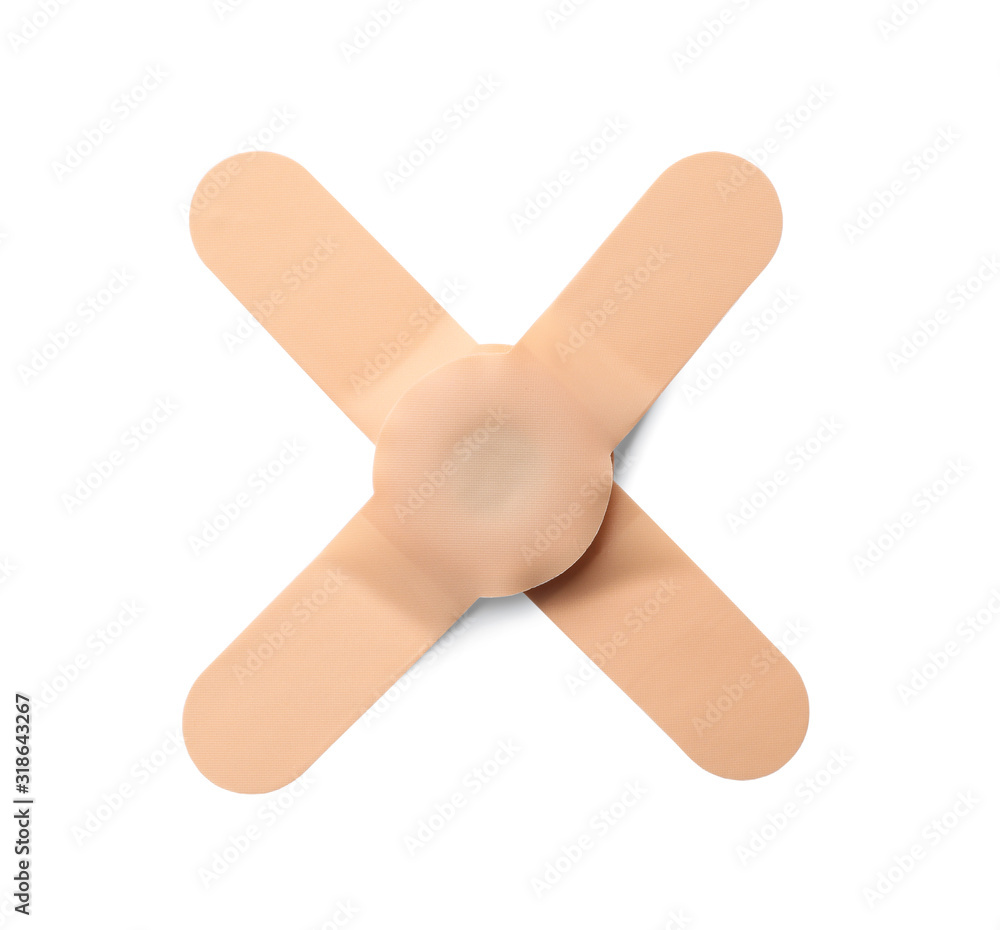 Medical sticking plasters isolated on white. First aid item Medical sticking plasters isolated on white. First aid item