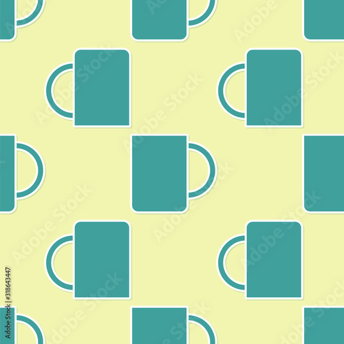 Green Coffee cup icon isolated seamless pattern on yellow background. Tea cup. Hot drink coffee. Vector Illustration