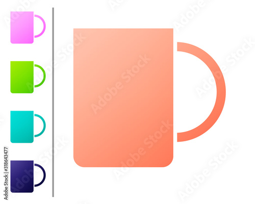 Coral Coffee cup icon isolated on white background. Tea cup. Hot drink coffee. Set color icons. Vector Illustration