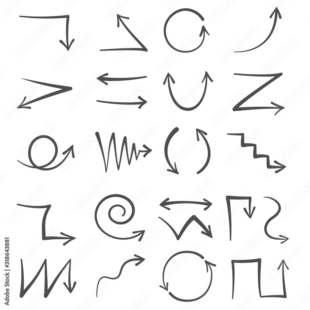 collection of hand-drawn comic arrows isolated on white background vector illustration collection of hand-drawn comic arrows isolated on white background vector illustration