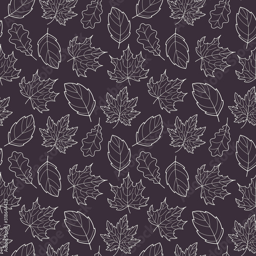Doodle leaves seamless pattern, vector hand-drawn leaf wallpaper, nature botanic abstract background, EPS 8