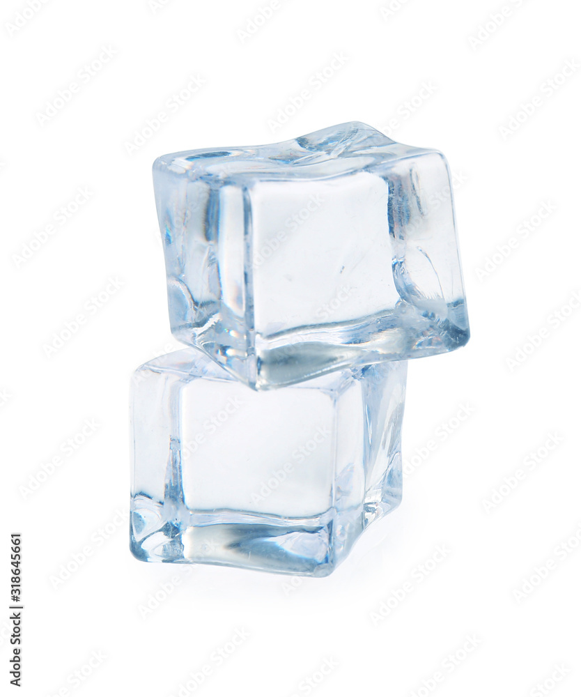 Crystal clear ice cubes isolated on white Crystal clear ice cubes isolated on white