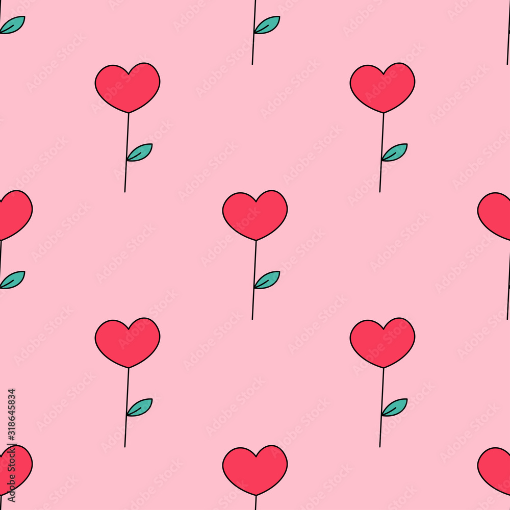 Red heart flowers seamless repeat pattern.Valentine's day seamless repeat pattern.