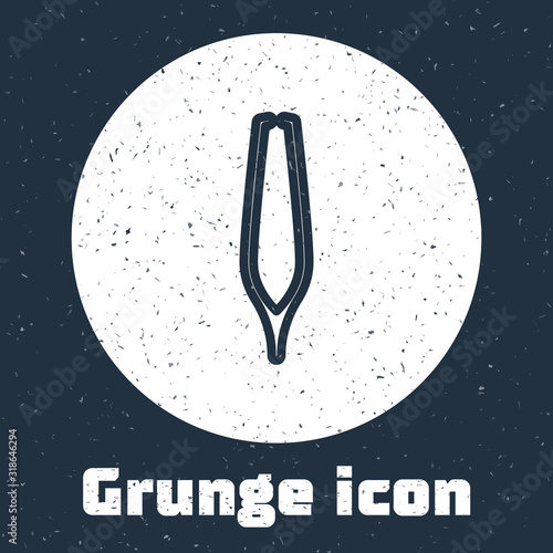 Grunge line Eyebrow tweezers icon isolated on grey background. Cosmetic tweezers for ingrown hair. Monochrome vintage drawing. Vector Illustration