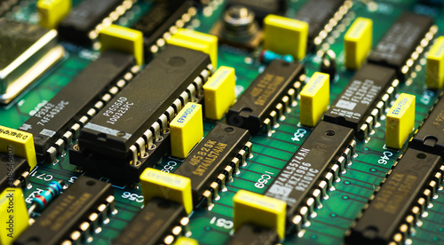 Closeup on electronic board and Electronic device,background