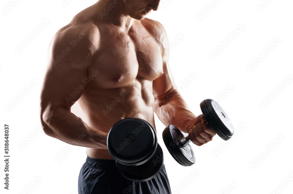 Naklejka premium Strong, fit and sporty bodybuilder man over white background.