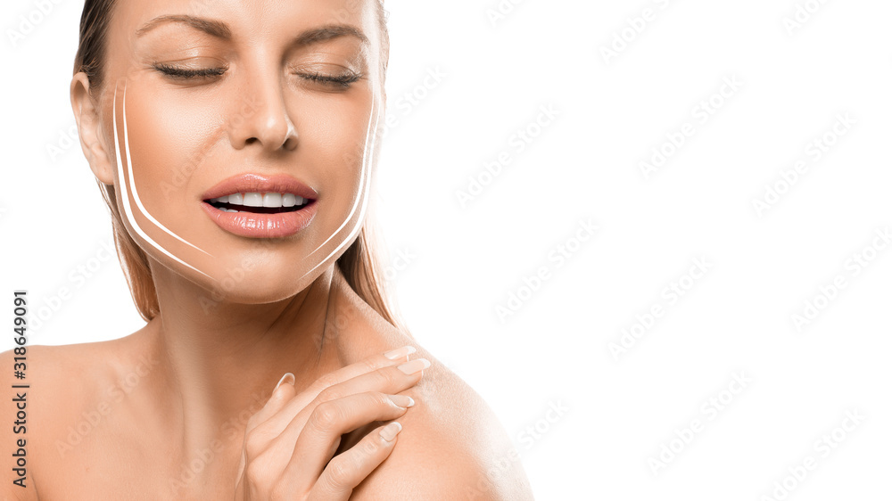 Close up portrait of caucasian woman with lines on the face. Beauty, spa and face-lifting comcept. Close up portrait of caucasian woman with lines on the face. Beauty, spa and face-lifting comcept.