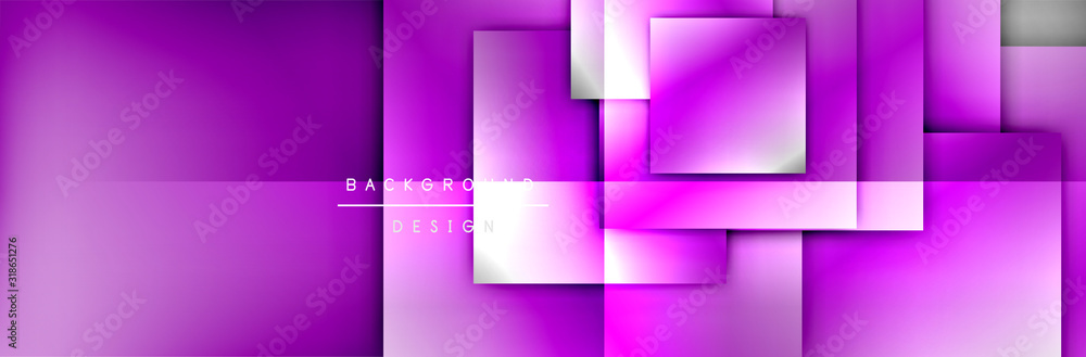 Square shapes composition geometric abstract background. 3D shadow effects and fluid gradients. Modern overlapping forms