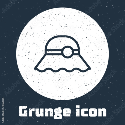 Grunge line Elegant women hat icon isolated on grey background. Monochrome vintage drawing. Vector Illustration