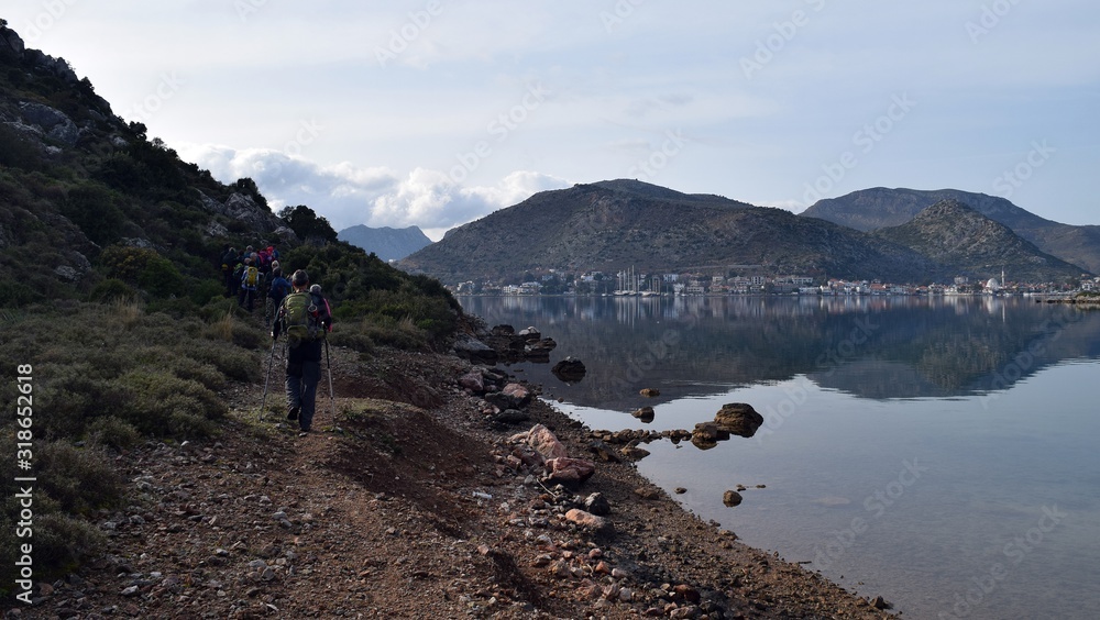 Seascape with tourists in the vicinity of the resort town of Marmaris.