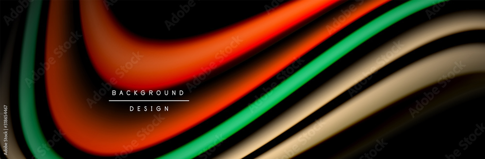 Сolorful flow poster. Wave liquid lines and shapes in black color background. Vector Illustration Сolorful flow poster. Wave liquid lines and shapes in black color background. Vector Illustration
