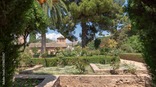 Alhambra garden park on a sunny day, Granada, spain