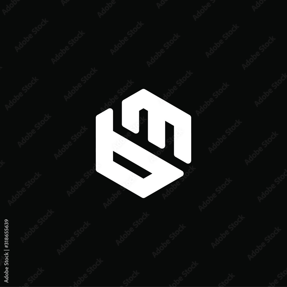 Initial letter bm or mb logo template with hexagonal line art symbol icon in flat design monogram illustration Initial letter bm or mb logo template with hexagonal line art symbol icon in flat design monogram illustration