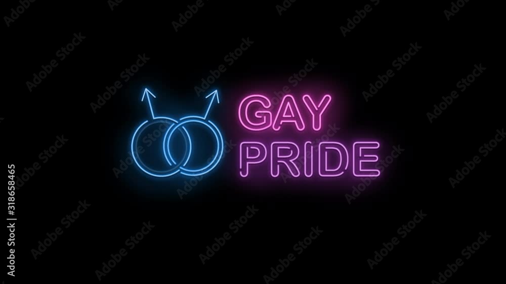 Gay Pride text and sign neon light on black background, holidays and international calendar events, sales and marketing 3D neon light animation and motion graphic. Gay Pride text and sign neon light on black background, holidays and international calendar events, sales and marketing 3D neon light animation and motion graphic.
