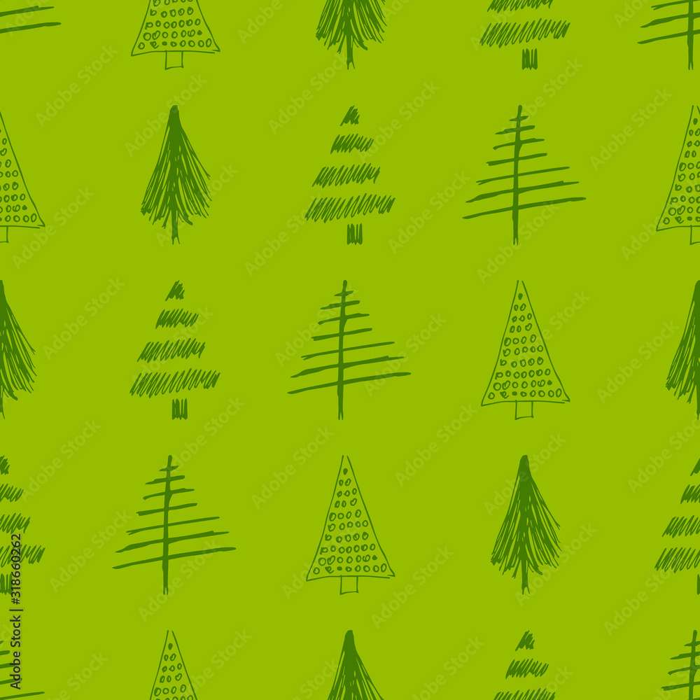Obraz premium Seamless pattern with hand drawn Christmas trees