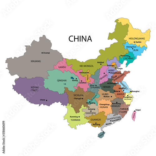 china map vector background with different color
