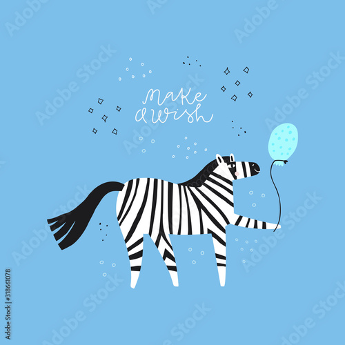 Zebra illustration with make a wish typography