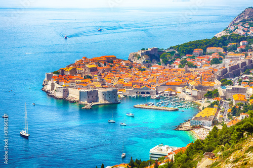 Aerial panoramic view of the old town of Dubrovnik  on a sunny day photo