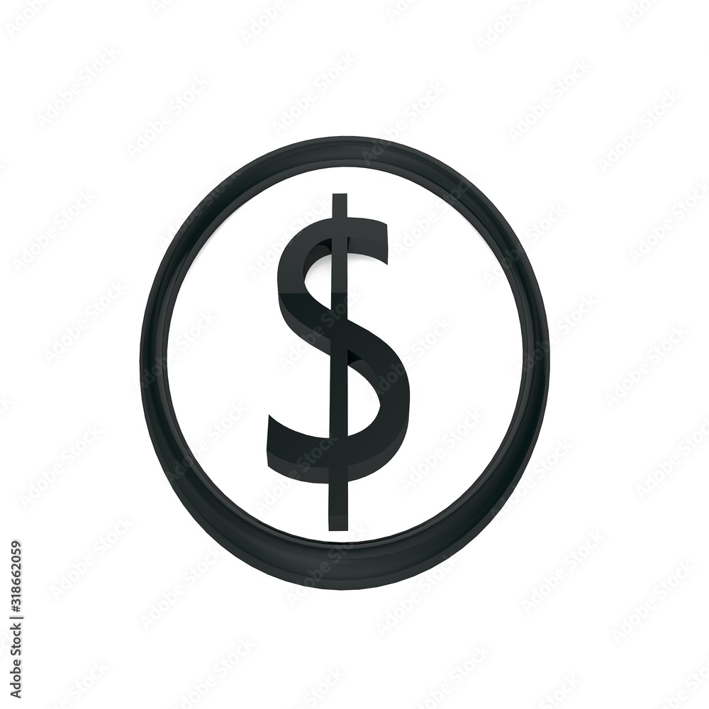 Isolated 3D illustrations. The blaсk symbol in circle on a white background. Abstraction. Isolated 3D illustrations. The blaсk symbol in circle on a white background. Abstraction.