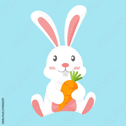 Vector and illustration of easter white rabbit hand hold carrot -  cut bunny cartoon characters.