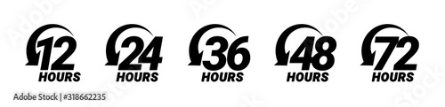 12, 24, 36, 48 and 72 hours order execution or delivery service icons. Vector illustration