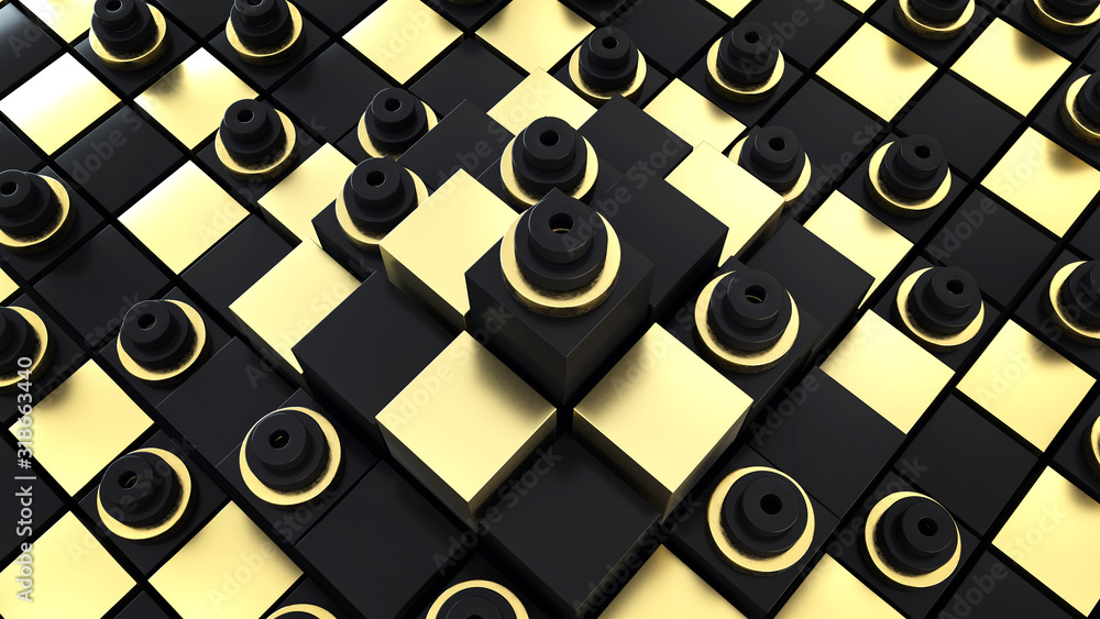 3d render abstract background with a pattern of diagonal black and gold ...