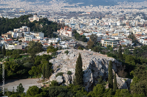 Greece, Athens. View of a hill Areopagus and hill of Nymphs