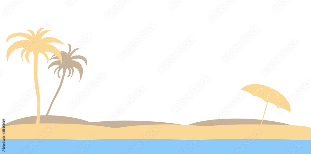 abstract beach silhouette with palm trees and sunshade vector illustration