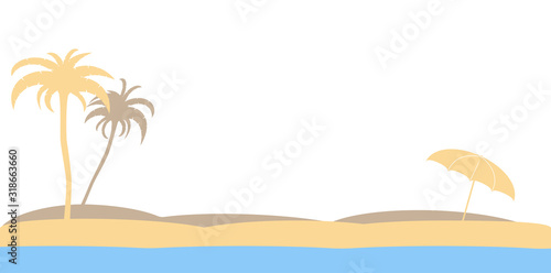 abstract beach silhouette with palm trees and sunshade vector illustration