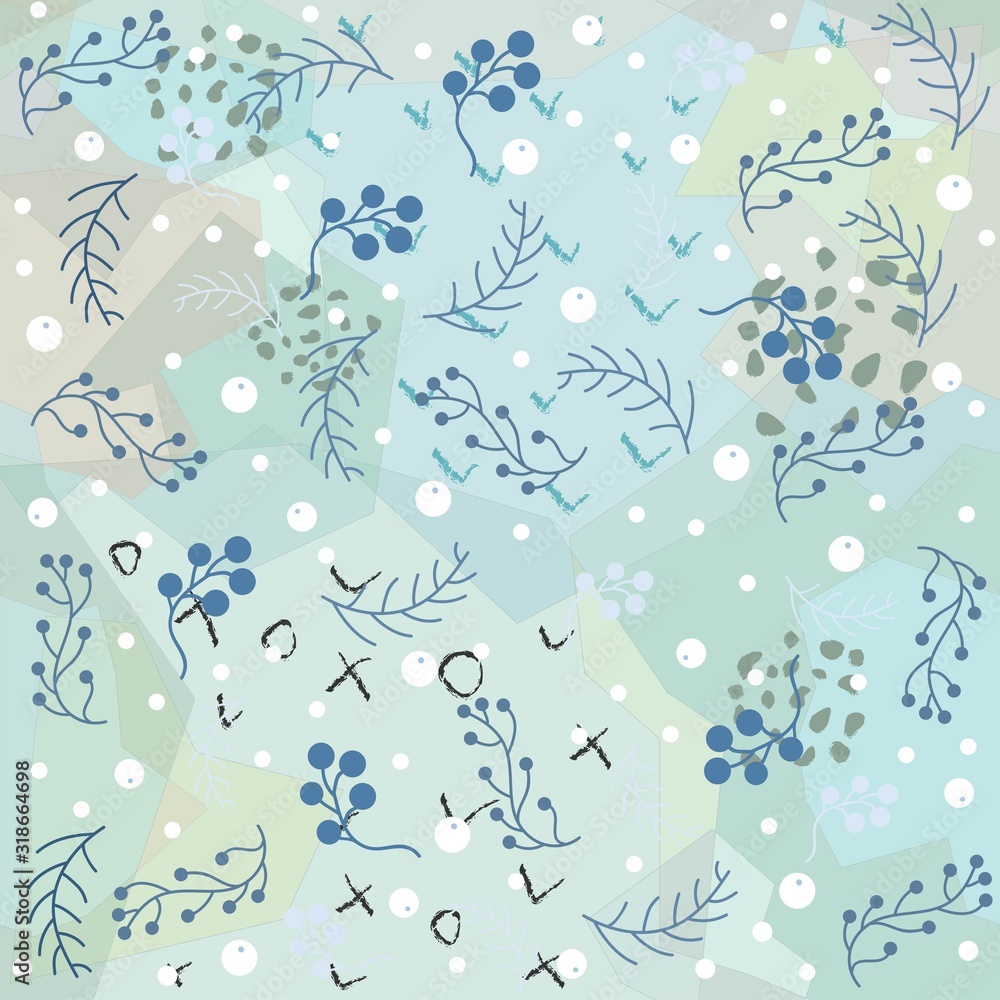Winter Seamless Pattern with berries on subtle background