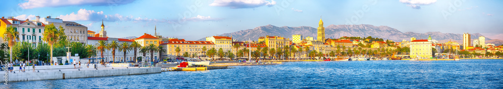 Fantasic view of the promenade the Old Town of Split with the Palace of Diocletian and marina.