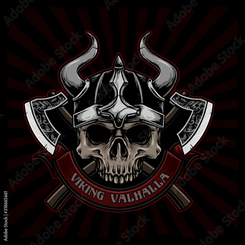 viking skull with weapon vector illustration