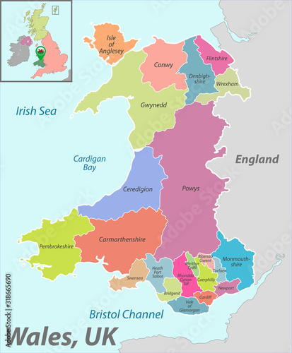 Map of Wales with Districts