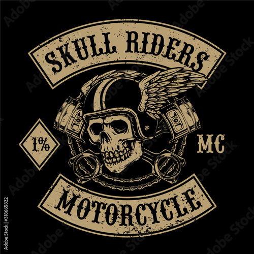 flying skull with pistons for motorcycle club logo