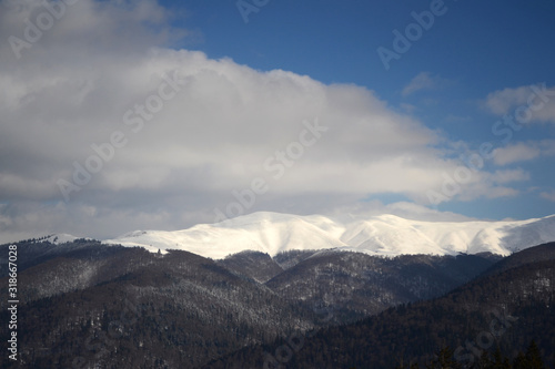 Carpathian mountains covered with snow, Romania.