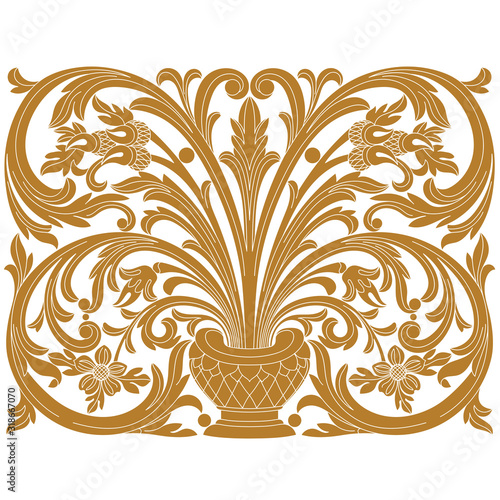 Golden vintage baroque ornament. Retro pattern antique style acanthus. Decorative design element filigree calligraphy vector. 